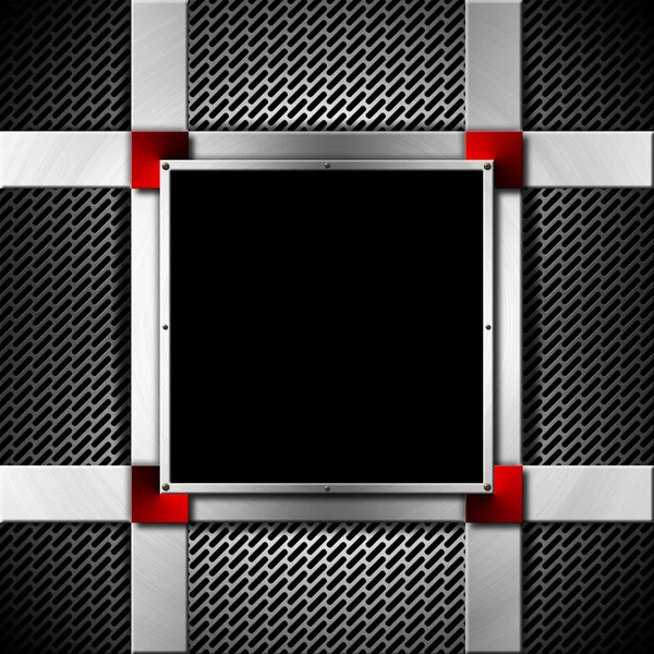 Metal çerçeve ile kırmızı ve metal arka plan — Stok fotoğraf