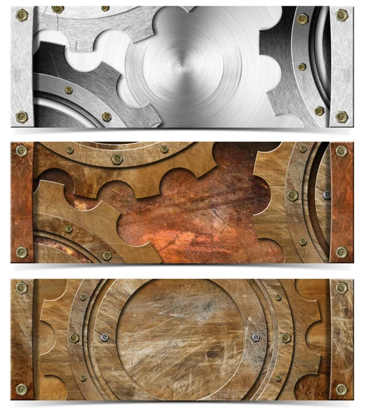 Set di ingranaggi Grunge intestazioni metalliche — Foto Stock