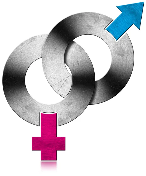 Symboles métalliques mâles et femelles — Photo
