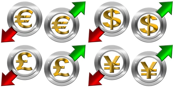 Currency with Positive and Negative Arrow — Stock Photo, Image