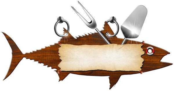 Tuna menü ahşap tabela — Stok fotoğraf