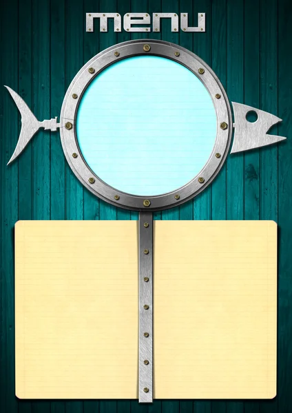 Menu de peixe com Metal Porthole — Fotografia de Stock