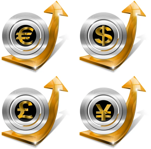 Dollari Sterlina Euro Yen crescita - Freccia positiva — Foto Stock