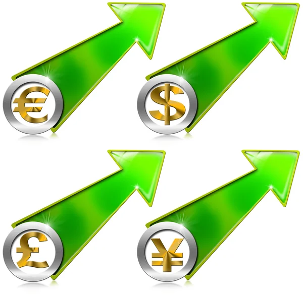 Dollars Pound Euro Yen Growth Positive Arrow — Stock Photo, Image