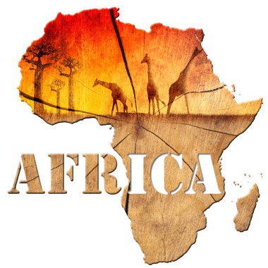 Afrika harita ahşap illüstrasyon