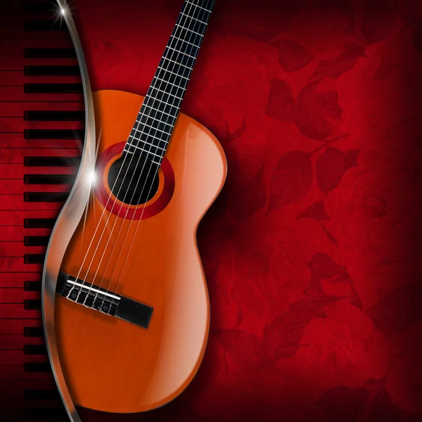 Chitarra acustica e pianoforte Fiori rossi — Foto Stock