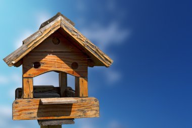 Mavi gökyüzü üzerinde küçük yaşlı kuş yuvası
