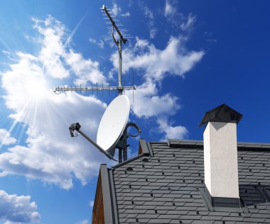Satellite Dish and Antenna TV on Blue Sky clipart