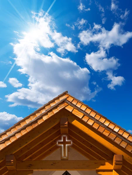 Roof of Wooden Church with Cross — Stock Photo, Image