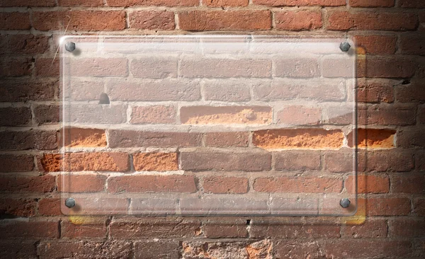 Glass Plate on Brick Wall Background — Stock Photo, Image