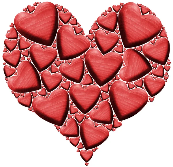 Red Wooden Heart with many Hearts — Stock Photo, Image