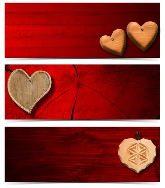 Banners with Wooden Hearts — Stock Photo, Image