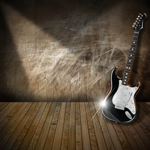 Guitare électrique dans la salle intérieure Grunge — Photo