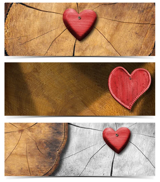 Banners con corazones de madera —  Fotos de Stock