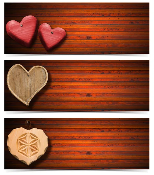 Banners met houten harten — Stockfoto