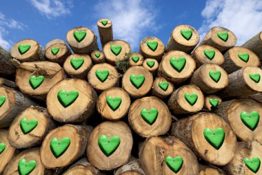 Wooden Logs with Green Hearts clipart