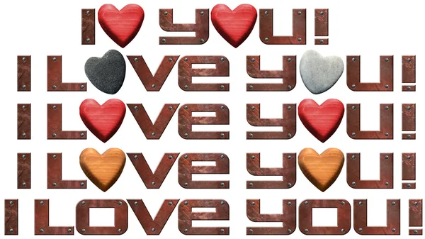 I Love You - Corazones y letras de metal —  Fotos de Stock