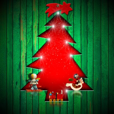 Yeşil duvarda Noel ağacı şekli kesme