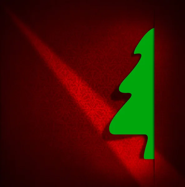 Árvore de Natal verde no fundo vermelho — Fotografia de Stock