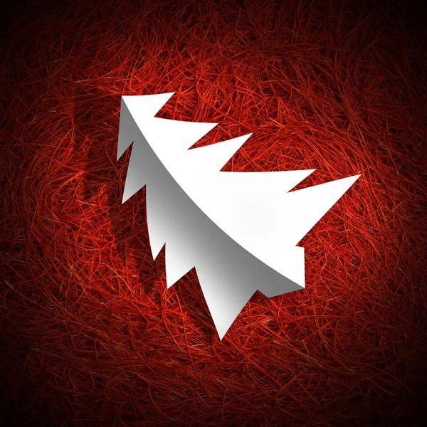 Biała Choinka na czerwony rafia — Zdjęcie stockowe