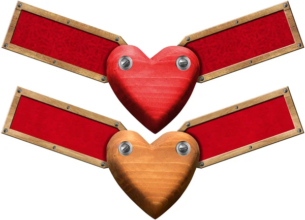 Coeurs en bois avec étiquettes pour message — Photo