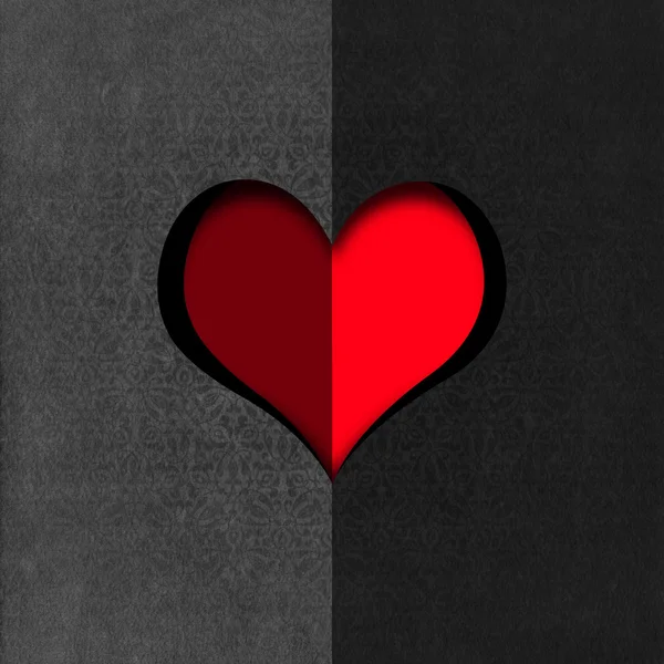 Forma do coração cortado em veludo cinza — Fotografia de Stock