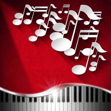 müzik piyano ve Not arka plan - kırmızı kadife