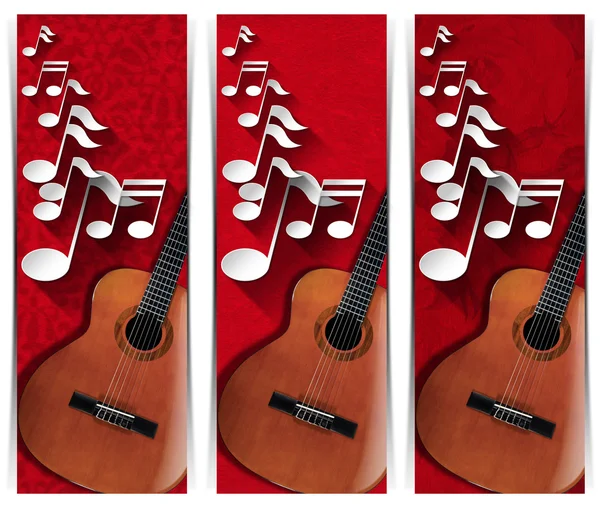 Gitarr och noter - tre banners — Stockfoto