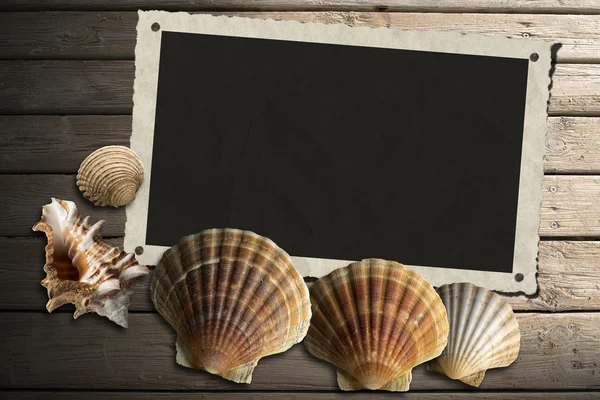 Photo Frame on Wooden Boardwalk with Sand — Stock Photo, Image