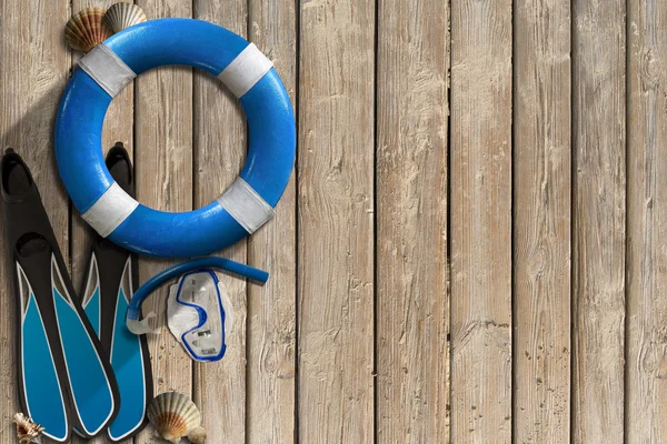 Lifebuoy ve dalış ekipmanları — Stok fotoğraf