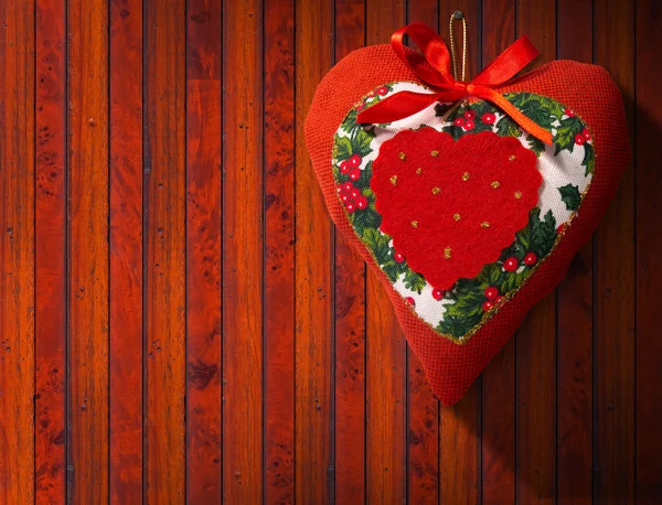 Christmas Heart Decoration on Wooden Wall — Stock Photo, Image