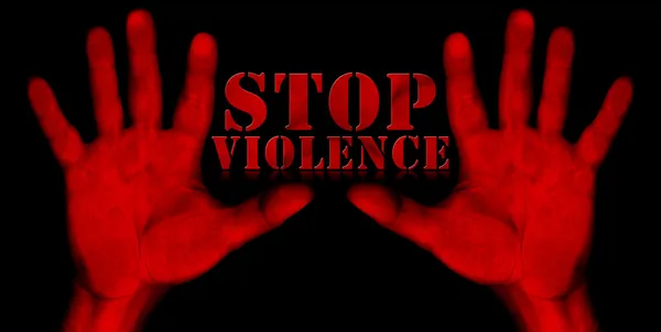 Stoppt die Gewalt - rote Hände — Stockfoto