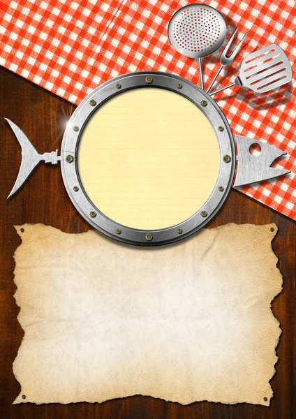 Seafood Menu with Metal Porthole — Stock Photo, Image