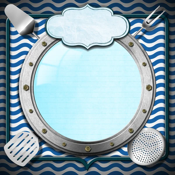 Menu de frutos do mar com Metal Porthole — Fotografia de Stock