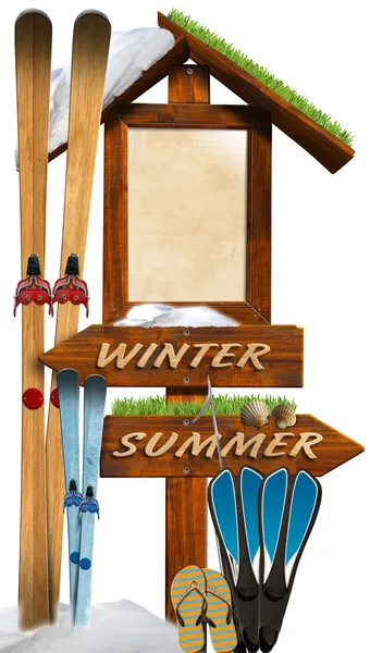 Señalización de madera de verano de invierno —  Fotos de Stock