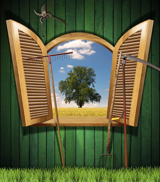 Agriculture Concept with Open Window — Stock Photo, Image