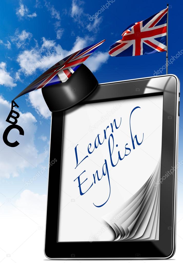 Learn English - Tablet Computer with Graduation Hat