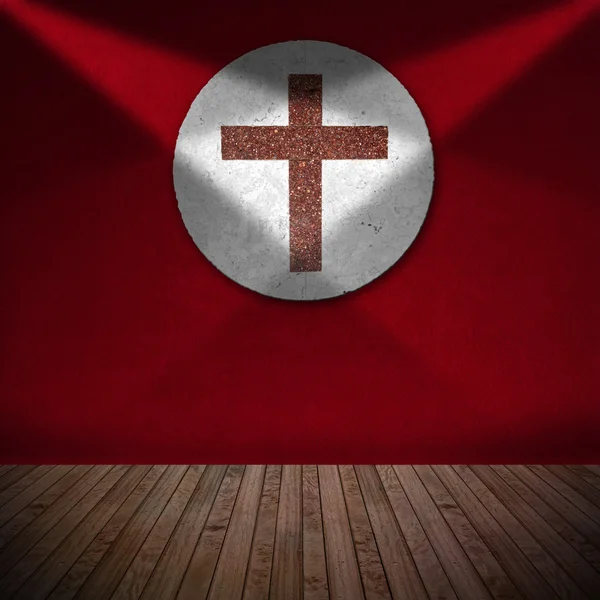Мраморный крест в красной комнате - Религиозный фон — стоковое фото