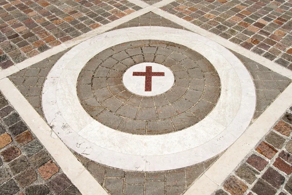 Porphyry Stone Floor with Marble Cross — Stock Photo, Image