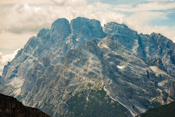 Mountain peak of Monte Cristallo (Crystal Mountain, 3221 m.) from Tre Cime di Lavaredo, Sesto or Sexten Dolomites near Cortina d'Ampezzo (Dolomiti Ampezzane), Veneto and Trentino-Alto Adige, Italy, Europe.