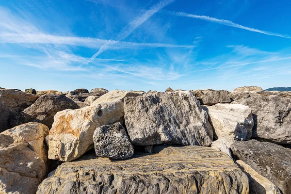 Closeup Breakwater Groyne Made Giant Boulders Sea Port Small Lerici — Stock Photo, Image