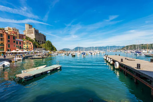 Ancient Castle Lerici Town 1152 1555 Port Many Boats Moored — Stock Photo, Image