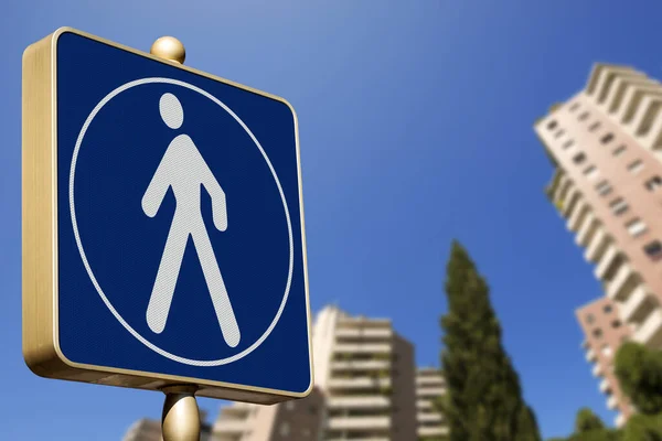 Closeup Blue Road Sign Pedestrian Zone City Italy Europe Photography — Stock Photo, Image