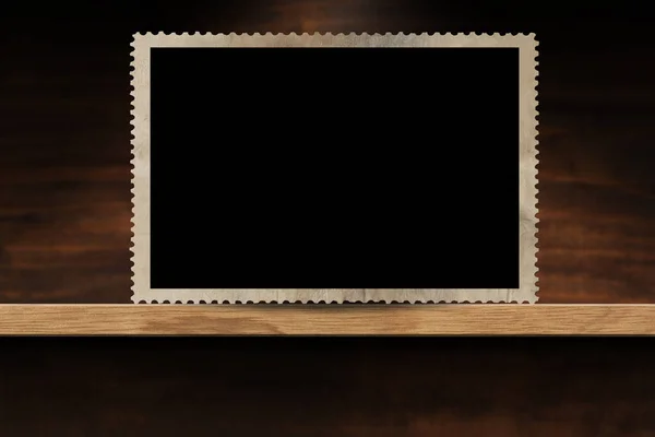 Closeup Empty Old Fashioned Photo Frame Wooden Shelf Photography — Stock Photo, Image