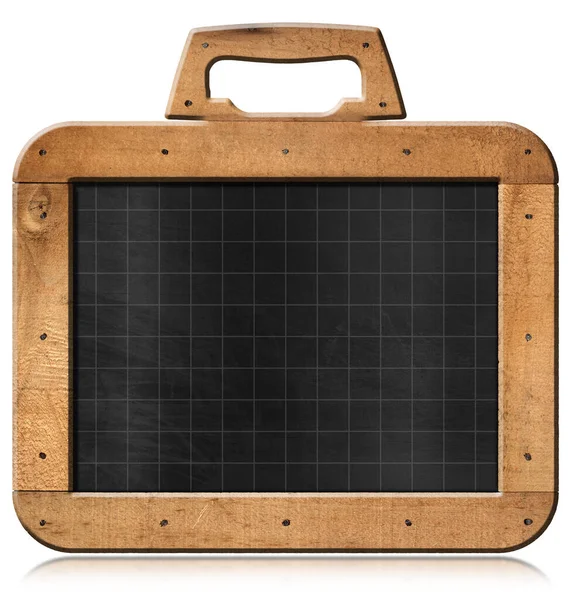 Old Blank Blackboard Wooden Rectangular Frame Nails Shape Briefcase Handle — Stock Photo, Image