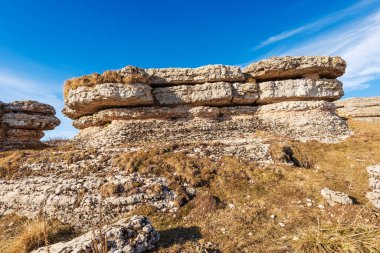 Lessinia Plato 'da (Altopiano della Lessinia) güzel rock karst oluşumları, Verona Eyaleti Bölgesel Doğal Parkı, Erbezzo, Veneto, İtalya, Avrupa.