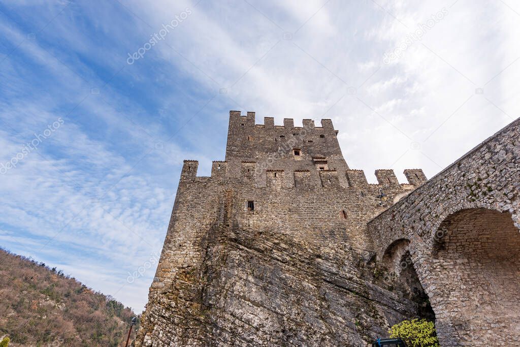 Medieval Castle of the small Tenno village, built at the end of the 12th century, Trento province, Trentino Alto Adige, Italy, Europe.