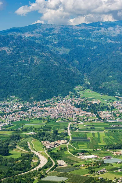 Vista Aérea Del Valle Sugana Valsugana Pequeño Pueblo Levico Terme — Foto de Stock