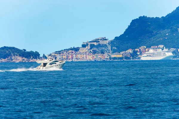 Stadsbilden Porto Venere Eller Portovenere Sedd Från Medelhavet Bukten Spezia — Stockfoto