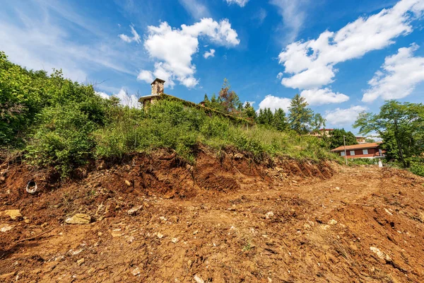 Desmatamento Escavação Para Construção Novas Casas Montanha Alpes Italianos Itália — Fotografia de Stock